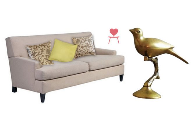 Inhabitat's Clean Green Collection For Chairish, Sofa + Pillows and Brass Bird