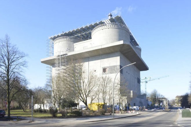 WW2 air raid bunker, Energy Bunker Hamburg, International Building Exhibition Hamburg (IBA), green renovation, green renovation Hamburg, restored WW2 buildings, WW2 bunkers Germany, German architecture, green energy, renewable energy Hamburg, solar energy Germany