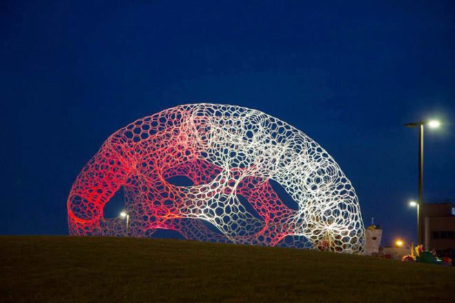 SOL Dome, solar powered SOL Dome, Loop.pH dome, LED dome, LED lighting, temporary installation Michigan, Michigan art, renewable energy, responsive lighting, interactive installations, rechargeable batteries, lightweight architecture, carbon fiber installation, carbon dioxide responsive art
