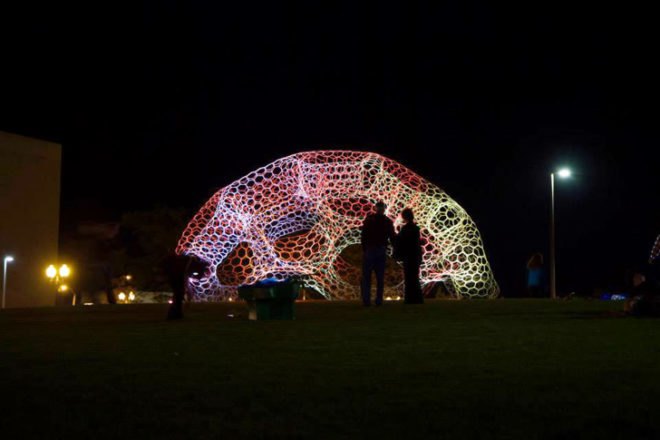 SOL Dome, solar powered SOL Dome, Loop.pH dome, LED dome, LED lighting, temporary installation Michigan, Michigan art, renewable energy, responsive lighting, interactive installations, rechargeable batteries, lightweight architecture, carbon fiber installation, carbon dioxide responsive art
