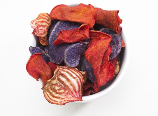 Beet chips, carrot chips, root vegetable chips