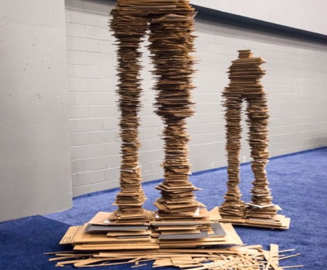 sxsweco, sxsw eco, George sabra, recycled art, local art, Austin art, artist George sabra, macklemore, trash art, cardboard figures, cardboard art, paper art, social responsibility,