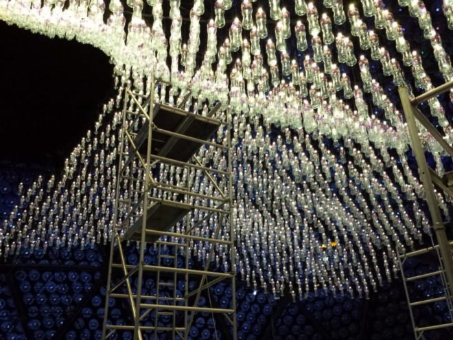 rising moon, mid-autumn festival, hong kong, daydreamers design, recycled water bottles, recycled bottles sculpture, moon festival, LED light show, lantern festival, geodesic dome