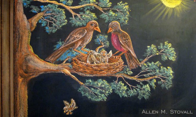 Allen Stovall Baby Bird Chalkboard Drawing, Waldorf First Grade Classroom