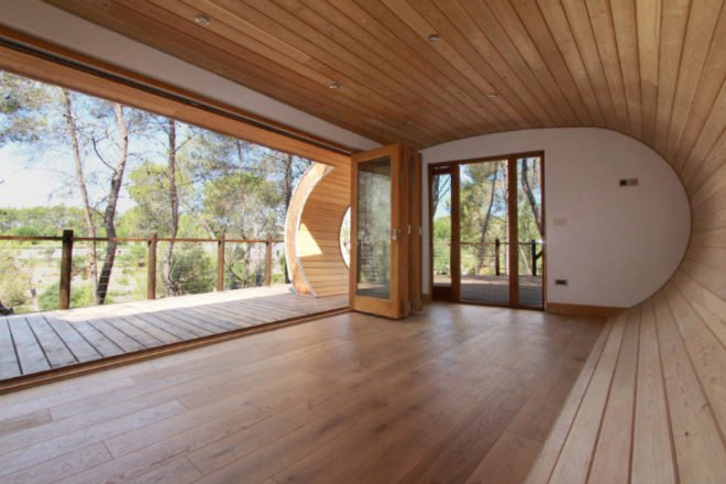 Fibonacci Tree House, Blue Forest, tree house, fibonacci spiral, fibonacci sequence, nature-inspired design,