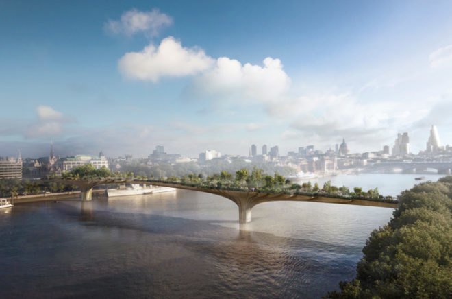 green bridge london, southbank london, thomas heatherwick green bridge, landscape architecture london, green design london, new london park, arup green bridge london, arup london