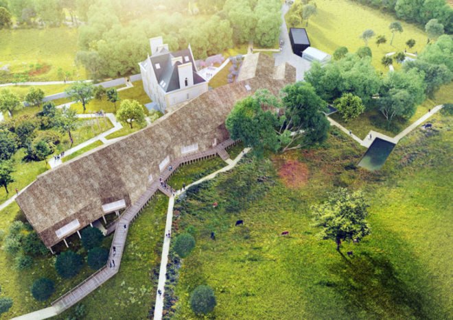 green design, eco design, sustainable design, Beautour Biodiversity Museum, Guinee Potin Architectes, thatched building, Georges Durand, Museum of Biodiversity