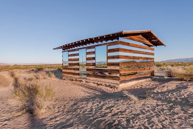 Lucid Stead Installation, Lucid Stead, Phillip K. Smith III, Joshua Tree art, LED installation, desert art, California desert art, LED lights, interactive installation, homesteader shack installation, color art installations, mirror installations, mirror art, Mojave desert art