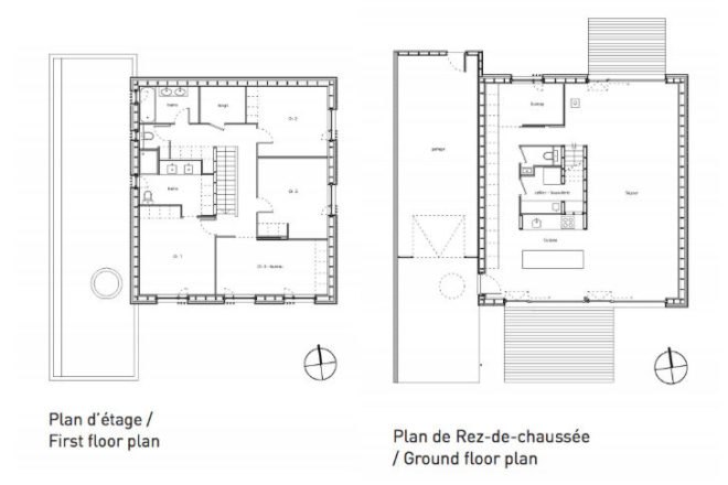 Villa B, tectoniques architectes, bioclimatic house, eco house, energy efficient house, sedum roof