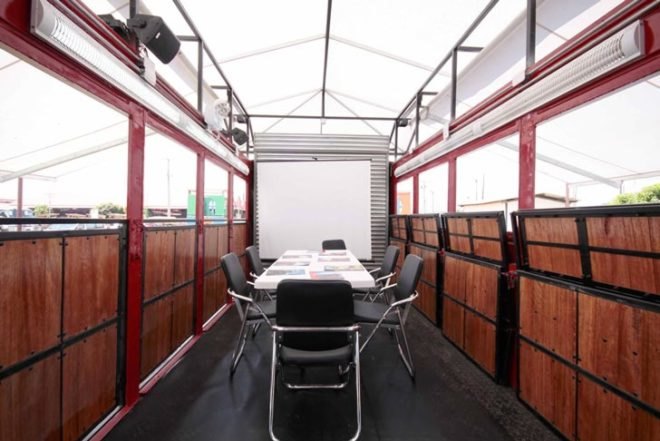 old Ecuadorian railway, renovated Boxcar 1513, flexible community space, Vagon del Sabor, Wagon of Knowledge, Al Borde, Converted Train Carriage, Mobile Cultural Center,