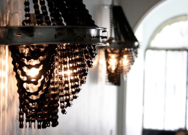 facaro, Carolina Fontoura Alzaga, bike, upcycled chandelier, Los Angeles, Connect Series, sustainable art, handmade