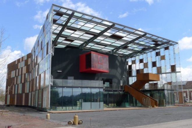 Herault Arnod architects, Metaphone music hall, architecture, Oignies, France, photovoltaic panels, modular design, acoustical architecture