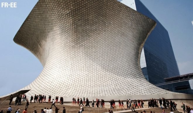 museo soumaya, Carlos Slim Helú, Fernando Romero EnterprisE, Fernando Romero, art museum, mexico city, hexagonal tiles, mexico city architecture, mexico city iconic, latin america art museum, curved steel columns, mixed-use development