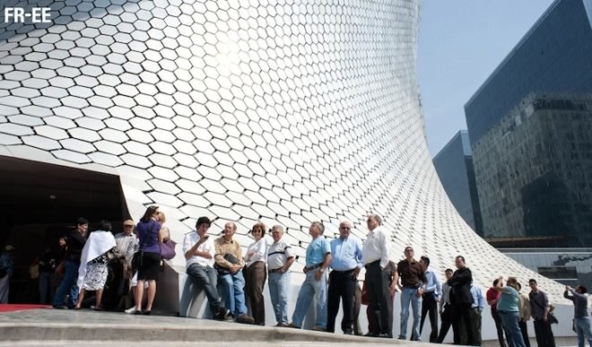 museo soumaya, Carlos Slim Helú, Fernando Romero EnterprisE, Fernando Romero, art museum, mexico city, hexagonal tiles, mexico city architecture, mexico city iconic, latin america art museum, curved steel columns, mixed-use development