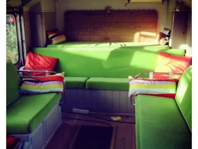 big green bus, adam collier-woods, renovated buses, recycled materials, sustainable projects, renovation