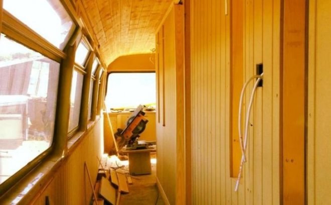 big green bus, adam collier-woods, renovated buses, recycled materials, sustainable projects, renovation