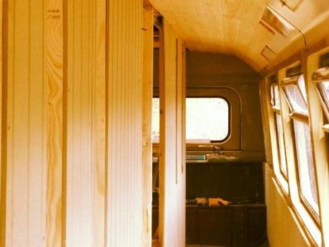 big green bus, adam collier-woods, renovated buses, recycled materials, sustainable projects, renovation