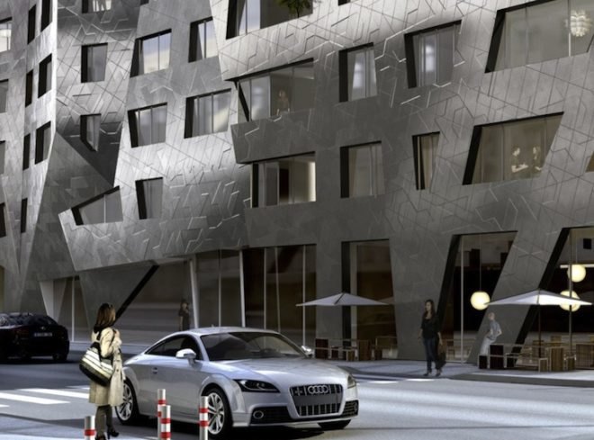 Daniel Libeskind, Berlin, Chausseestrasse 43, mixed use, ceramic panels, apartment complex, Chausseestrasse, air purification, self-cleaning facade