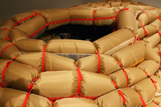 Lambert Kamps, Cozy Shelter, inflatable shelter, inflatable tent, Lambert Kamp art, art installation, woollen hideout, Designworld exhibition, Design Museum Helsinki, blanket shelter, in-house tents