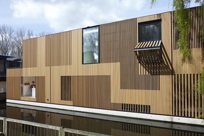 FRAMEWORK Architects, Studio PROTOTYPE, Water Villa, wooden facade, floating home, Amsterdam, Dutch architecture, Architecture, Floating Houses, Daylighting, Air quality,