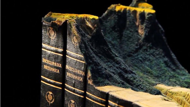 Guy Laramée, Guy Laramée art, book landscapes, book sculptures, book carvings, Encyclopedia Britannica, book art, recycled materials, mountains books, books landscapes