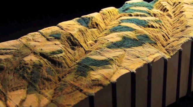 Guy Laramée, Guy Laramée art, book landscapes, book sculptures, book carvings, Encyclopedia Britannica, book art, recycled materials, mountains books, books landscapes