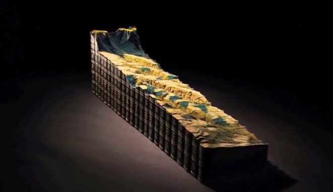 Guy Laramée, Guy Laramée art, book landscapes, book sculptures, book carvings, Encyclopedia Britannica, book art, recycled materials, mountains books, books landscapes