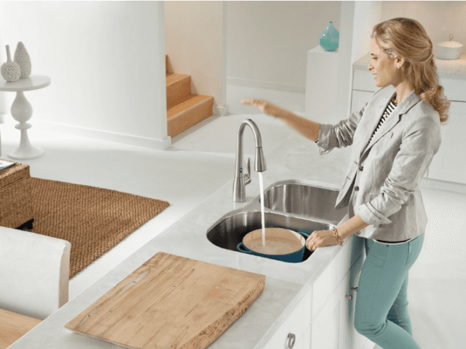 eco-friendly faucets, eco-friendly faucets, eco-friendly kitchen, faucets with sensors, green faucets, green kitchen, moen, moen faucets, Moen MotionSense faucet, MotionSense, MotionSense faucet, touch-free faucet