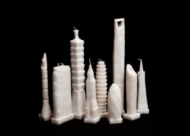 Naihan Li, Taipei 101, empire state building, skyscraper candles, wax building, flammable, ai weiwei, oma, beijing design week, modern architecture, architecture candles