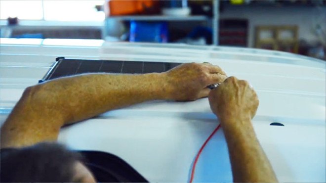 Video, solar power, solar panels, alternative energy, solar panels, solar energy, off grid, New York, van, solar panels on the van, off-grid living, work off the grid, Tafline Laylin, Hesperia, Cal-Earth, Clean Tech, green tech, Voltaic Systems, installation
