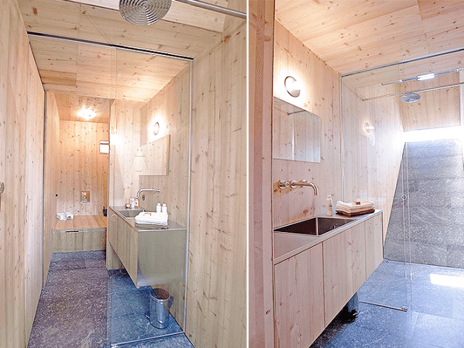 Peter Jungmann, Tiny Cabin, Tiny Home, Tiny House, Tiny Holiday Home, Tiny Holiday Cabin, Uvogel, ufogel, tiny house, holiday home, Tyrolean Mountains, larch wood, austrian landscape, minimalist design, wooden shower, wood burning stove, compact wood house, compact house, tiny home