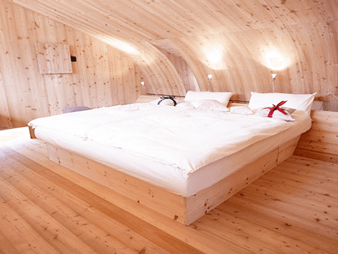 Peter Jungmann, Tiny Cabin, Tiny Home, Tiny House, Tiny Holiday Home, Tiny Holiday Cabin, Uvogel, ufogel, tiny house, holiday home, Tyrolean Mountains, larch wood, austrian landscape, minimalist design, wooden shower, wood burning stove, compact wood house, compact house, tiny home