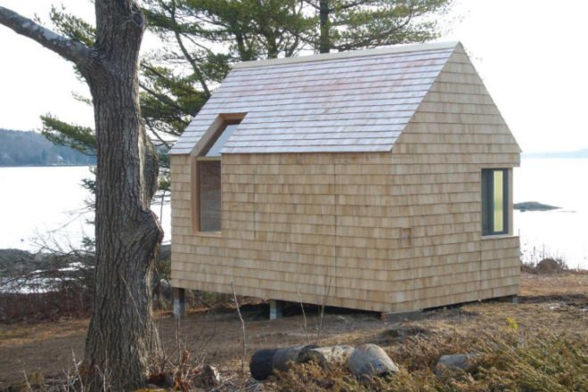 Writers Block Cabin, Cheng Snyder, eco cabin, cabin, maine, boathouse, writer's block