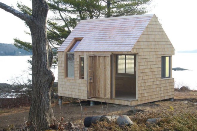 Writers Block Cabin, Cheng Snyder, eco cabin, cabin, maine, boathouse, writer's block