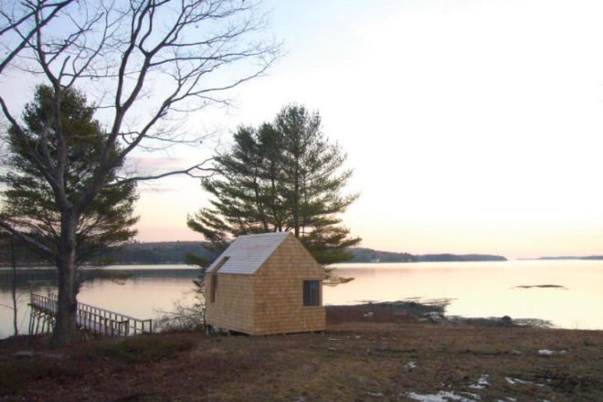 Writers Block Cabin, Cheng Snyder, eco cabin, cabin, maine, boathouse, writer's block