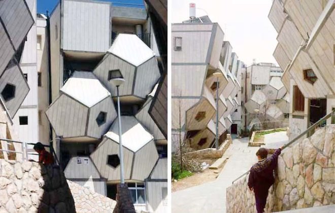 Zvi Hecker, Zvi Hecker Ramot Polin, Ramot Polin Jerusalem, Ramot Polin Israel, prefab housing Israel, social housing experiments, dodecahedrons architecture, architectural geometry, avant-garde architecture Israel, failed architecture, low income housing, social dwelling