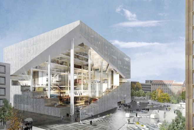 new media campus, axel springer, berlin wall, berlin, Büro Ole Scheeren, big, oma, rem koolhaas, office complex, flexible plan layout, collaborative cloud
