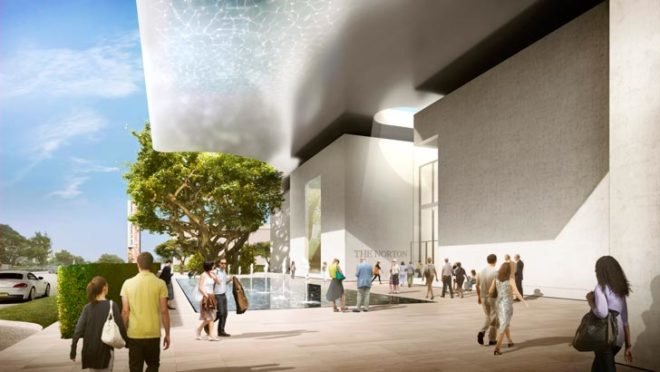 Norton Museum of Art, West Palm Beach, Foster + Partners, Lord Foster, Marion Sims Wyeth, shimmering metal roof canopy, transparent grand hall,