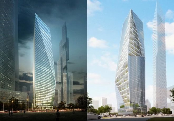 Yongsan International Business district architecture, Harmony Tower in Seoul, tower inspired by YunDeung, tower shaped like traditional Korean paper lanterns, vertical winter gardens, natural ventilation for offices, views over the Han River, Studio Daniel Libeskind,