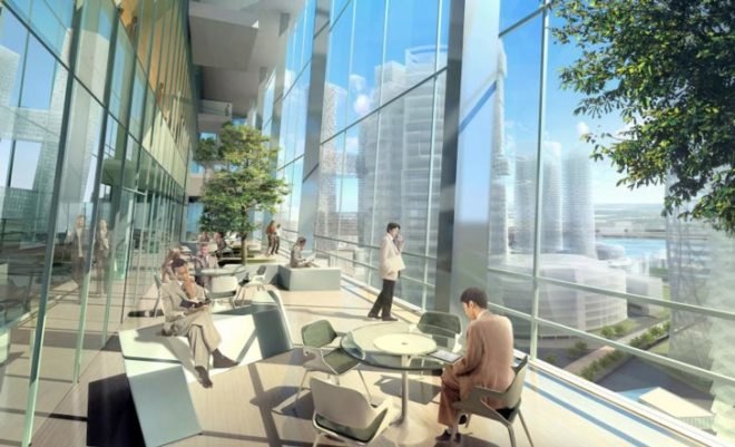 Yongsan International Business district architecture, Harmony Tower in Seoul, tower inspired by YunDeung, tower shaped like traditional Korean paper lanterns, vertical winter gardens, natural ventilation for offices, views over the Han River, Studio Daniel Libeskind,