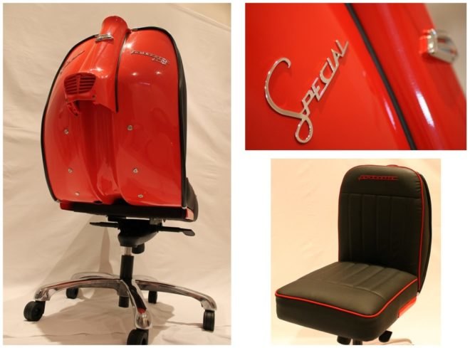 iconic design, lambretta chair, recycled lambretta, lambretta scooter, jim plester, recycled furniture,