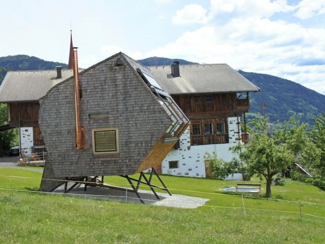 Peter Jungmann, Tiny Cabin, Tiny Home, Tiny House, Tiny Holiday Home, Tiny Holiday Cabin, Uvogel, ufogel, tiny house, holiday home, Tyrolean Mountains, larch wood, austrian landscape, minimalist design, wooden shower, wood burning stove, compact wood house, compact house, tiny home