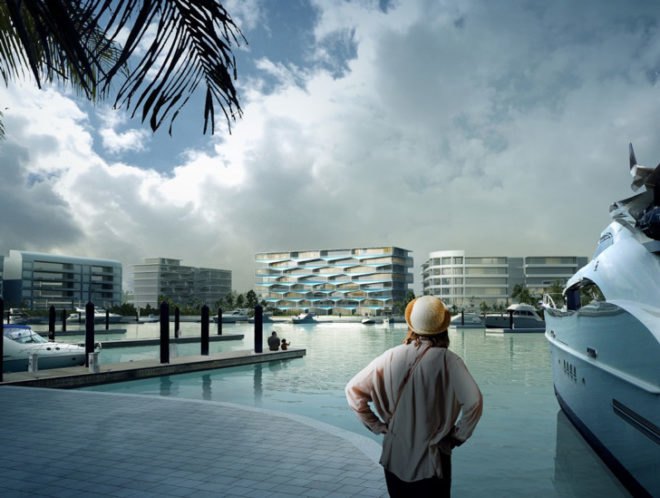 Albany resort Bahamas, BIG resort Bahamas, HKS resort Bahamas, Bjarke Ingels, MDA resort Bahamas, private pool on every balcony, hexagonal building, network of small creeks,