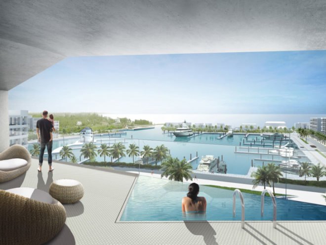 Albany resort Bahamas, BIG resort Bahamas, HKS resort Bahamas, Bjarke Ingels, MDA resort Bahamas, private pool on every balcony, hexagonal building, network of small creeks,