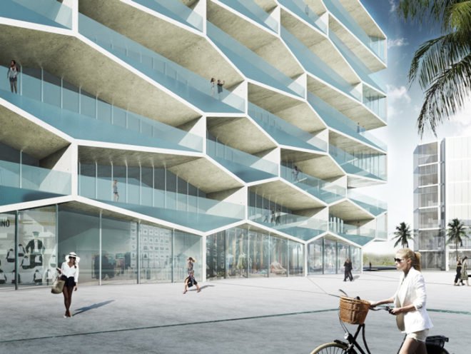 Albany resort Bahamas, BIG resort Bahamas, HKS resort Bahamas, Bjarke Ingels, MDA resort Bahamas, private pool on every balcony, hexagonal building, network of small creeks,