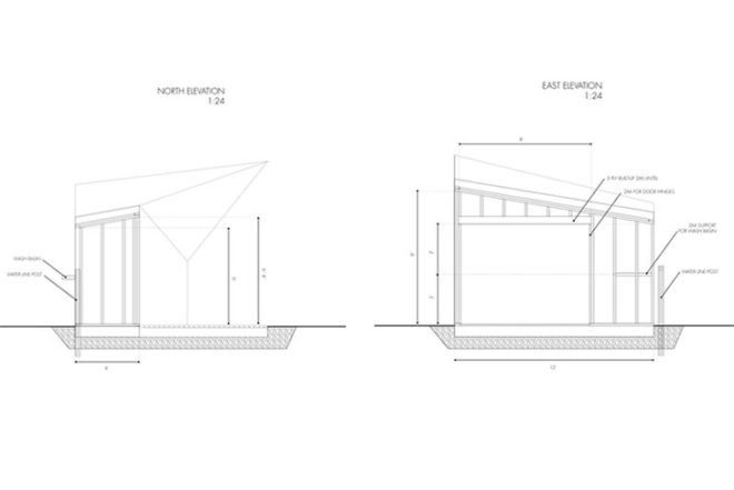 Brendan Callander, wooden shed, Woodlands Community Garden, Vancouver, charring, Shou Sugi Ban, burnt wood, lattice, Shou Sugi Ban, Air quality, Architecture, Green Materials, Daylighting,