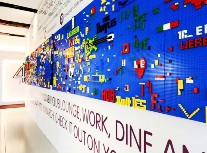 green design, eco design, sustainable design, YOTEL Club Lounge, LEGO Wall, LEGOs, Floyd Hayes, Midtown Hotels, Manhattan Hotels, New York Hotels