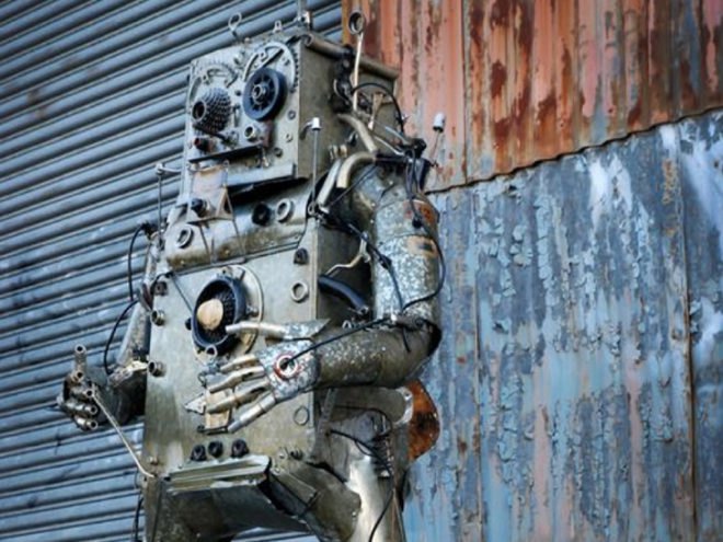 Staten Island, Chris Spollen, Ocean Breeze, Cromwell Avenue, wild turkeys, robots, steampunk, art, lawn decorations, Steam Powered Art Factory, Steampunk Art, Steampunk gallery, Jing Bao, Steampunk sculptures, Art, Art NYC, metal sculptures,