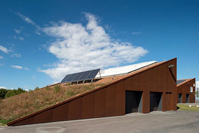Christensen & Co, Soil Treatment Centre, Copenhagen, green roof, piles of mud, M-shaped roof, Architecture, Botanical, green roof, Green Materials, Daylighting,