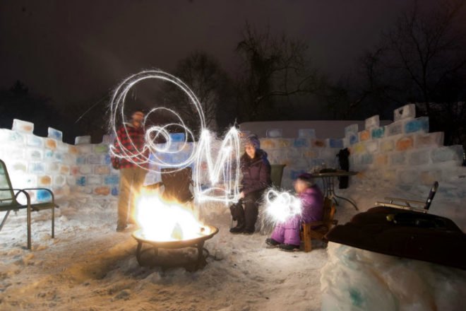 Colorful Ice Fort, Chris Marchand, ice fort, ice sculpture, winter sculpture, ice blocks,